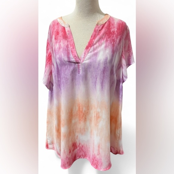 torrid Tops - Torrid Pastel Tie Dye Tunic Top Women’s 2X Plus Size 18/20 Short Sleeve Blouse